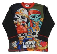 Černo-khaki-červené pyžamové triko s lebkami - TREASURE 