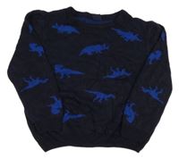 Tmavomodrý pletený svetr s dinsaury LC WaIKIKI