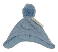 Nové - světlemodrá melírovaná vzorovaná pletená čepice s bambulí Next