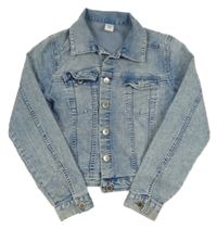 Modro-bílá plísňová tepláková riflová crop bunda s límečkem H&M