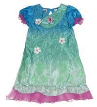 Kostým - Zeleno-modro-tmavorůžové saténové šaty s broží a volánky - Trolls George