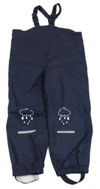 Tmavomodré šusťákové nepromokavé laclové podšité kalhoty s obláčky POCOPIANO