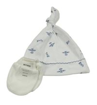 Nové - 2Set - Bílá čepice s letadly + rukavice 