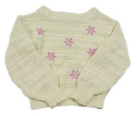 Smetanový ažurový svetr s květy Kiki&Koko