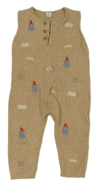 Hnědobéžové melírované žebrované úpletové laclové kalhoty s medvídky Paddington M&S