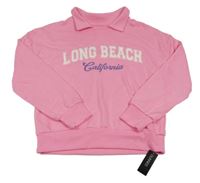 Nové - růžová oversize mikina s nápisy a límečkem St. Bernard