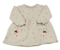 Světlebéžové melírované teplákové šaty s kytičkami a čumáčky/kapsami F&F