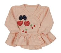 Broskvové propínací zavinovací mikinotriko s třešničkami 