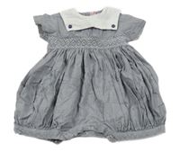 Tmavomodro-bílý vzorovaný plátěný kraťasový námořnický overal s límcem