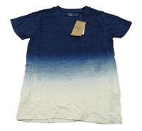 Nové - tmavomodro-modro-bílé melírované ombré tričko s kapsou Next