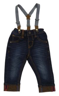 Tmavomodré teplákové rifle s kšandami Next