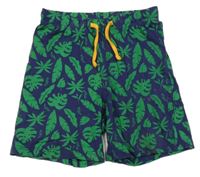 Tmavomodré kraťasy se zelenými listy 