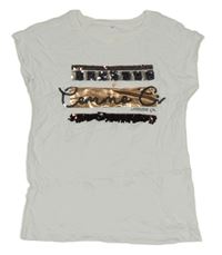 Bílé tričko s nápisem a flitry 