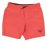 Křiklavě korálové plážové kraťasy se znakem a nápisy PRIMARK