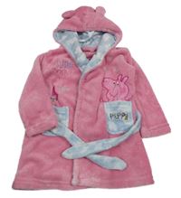 Růžovo-světlemodrý plyšový župan s Peppa Pig a kapucí s oušky