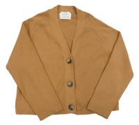 Hnědý žebrovaný úpletový propínací oversize crop svetr ZARA