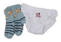 2set - Bílé slipy + světlemodré pruhované ponožky s liškami 