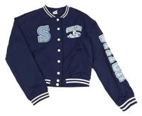 Tmavomodrá baseballová crop mikina se Stitchem a pruhy PRIMARK