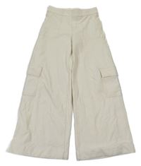 Smetanové cargo wide leg teplákové rifle H&M