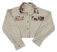 Béžová riflová crop bunda s růžemi a kamínky RIVER ISLAND