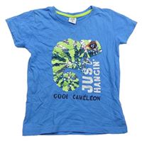 Modré tričko s chameleonem s překlápěcími flitry Kiki&Koko