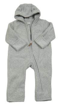 Šedá melírovaná fleecová kombinéza s kapucí s oušky zn. H&M
