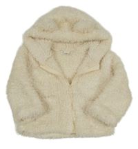 Krémová chlupatá propínací mikina s kapucí s oušky zn. Shein