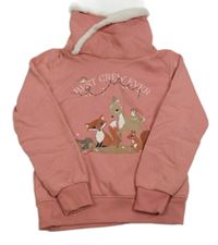 Starorůžová mikina s lesními zvířaty a komínovým límcem Dopodopo