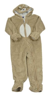 Béžová chlupatá podšitá kombinéza s kapucí - medvěd Lupilu