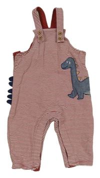 Hnědo-bílé pruhované laclové tepláky s dinosaurem M&S