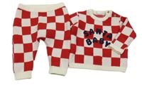 2set - Červeno-bílý kostkovaný svetr s nápisem + pletené tepláky Next