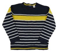 Tmavomodro-bílo-žlutý lehký svetr s pruhy Okaidi