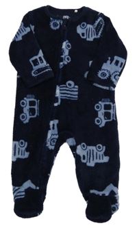 Tmavomodrý chlupatý overal s dopravními prostředky F&F