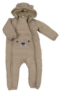 Hnědá šusťáková zimní kombinéza s medvědem a kapucí Orsolino