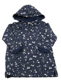 Tmavomodrá puntíkatá tepláková šatová tunika s květinami a kapucí H&M