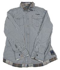 Bílo-hnědo-modrá kostkovaná košile Esprit