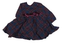 Tmavomodro-červené kostkované šaty s mašlí So Cute