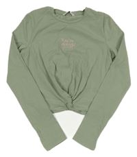 Zelenošedé crop triko s nápisem a uzlem George