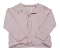 Světlerůžový melírovaný propínací svetr s mašlí Yd.