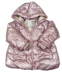 Růžová metalická šusťáková zimní bunda s kapucí Matalan