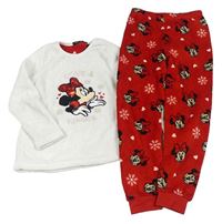 Bílo-červené chlupaté pyžamo s Minnie s flitry PRIMARK