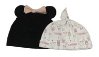 2 čepice - Černá - Minnie + bílá s králíky 