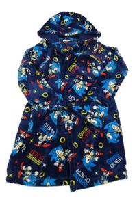 Tmavomodrý chlupatý župan se Sonicem a kapucí Tu