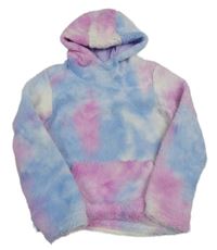 Růžovo-modrá batikovaná chlupatá podšitá mikina s kapucí Mountain Warehouse