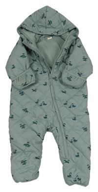 Zelená šusťáková zimní kombinéza s liškami H&M