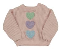 Světlerůžový žinylkový svetr se srdíčky Primark