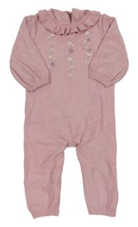 Světlerůžový pletený overal s výšivkou květů Nutmeg