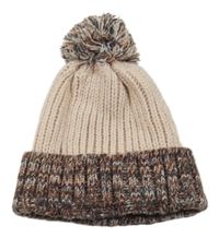 Světlerůžovo-hnědá pletená čepice s bambulí 