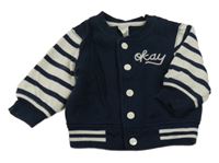 Tmavomodro-bílá propínací mikina s pruhovanými rukávy H&M