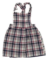 Bílo-tmavomodro-červené kostkované laclové šaty Primark